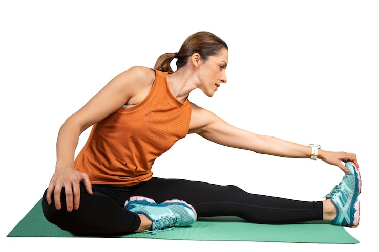 Foto stretching na training geïsoleerde transparante achtergrond