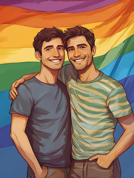 Foto vreugdevolle liefde die samen omhelst onder de trotsvlag