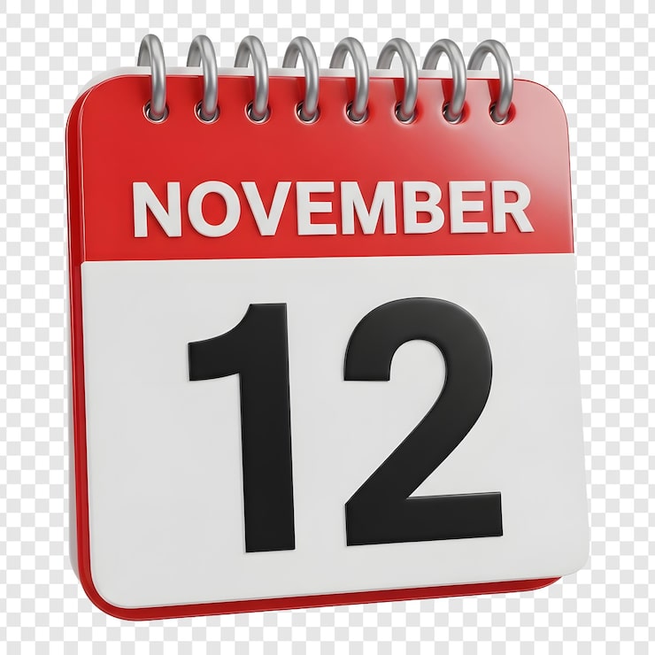 PSD 12. november kalenderikon 3d-gjengivelse