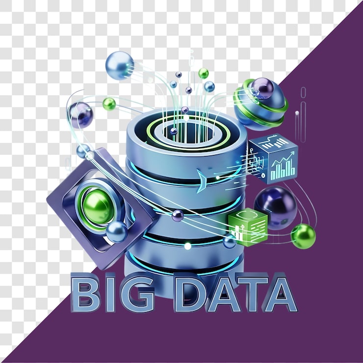 PSD 3d big data analyse-ikon med datalagring, databehandling og digitalt teknologikoncept