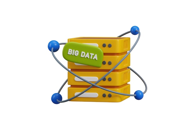 PSD 3d big data-ikon gjengivelse for dataanalyse, skytjenester, kunstig intelligens, database