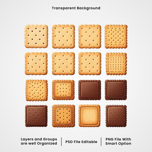 PSD 3d biscuit and cracker elements set