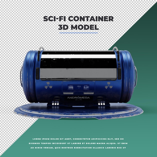 PSD 3d blå sci-fi container-modell