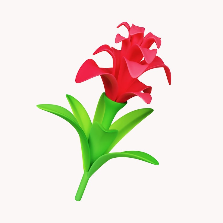 PSD 3d bromeliad blomma ikon isolerad på vit bakgrund 3d rendering illustration urklippsbana