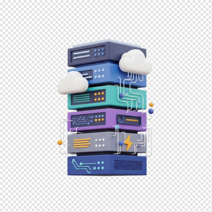 PSD 3d cloud computing serverrackstak med netværksforbindelser