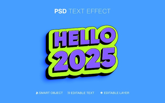 PSD 3d редактируемый текстный эффект hello 2025