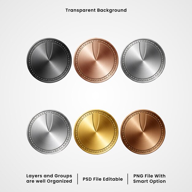 PSD 3d-gradient metalliska cirkulära knappar – elementsats
