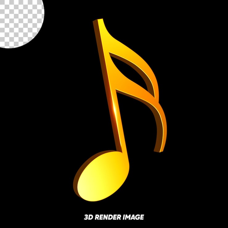 PSD 3d gyllen musikknote med ordet render på den