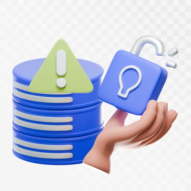 PSD 3d-ikon for databrudd i cybersikkerhetsdatabase
