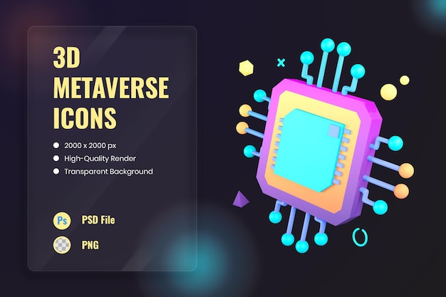 PSD 3d-ikonillustration, mikrochip, artificiell intelligensprocessor