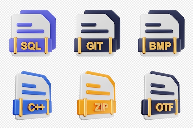 PSD 3d-ikonsettpakke for filformattyper sol git bmp c plus zip otf