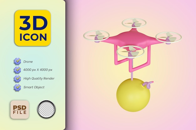 PSD 3d-illustrasjon drone med tidsbombe