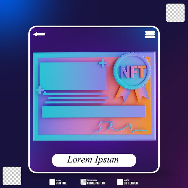 PSD 3d illustration nft certifikat
