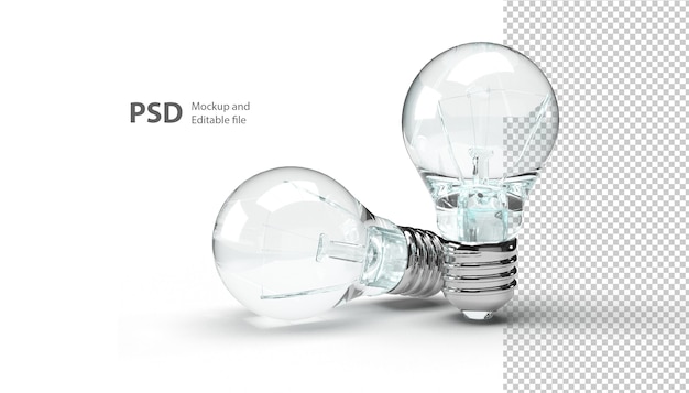 PSD 3d render'da izole edilmiş ampule yakın çekim