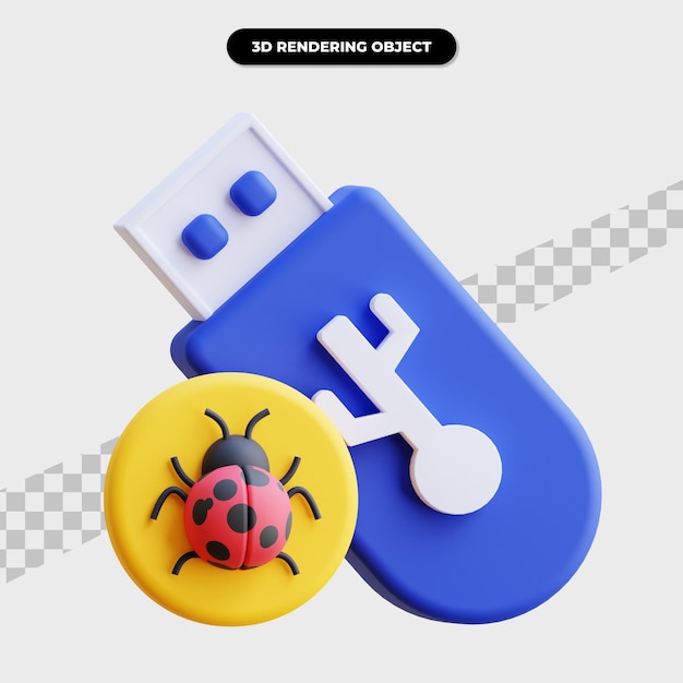 PSD 3d-rendering av bugg flash disk ikon