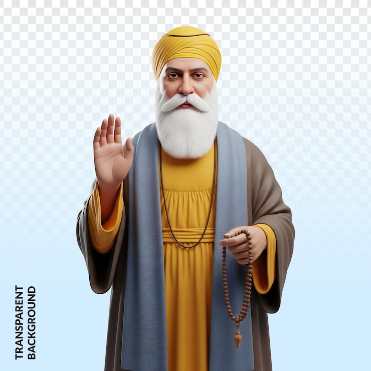 PSD 3d-rendering av guru nanak dev ji med radband