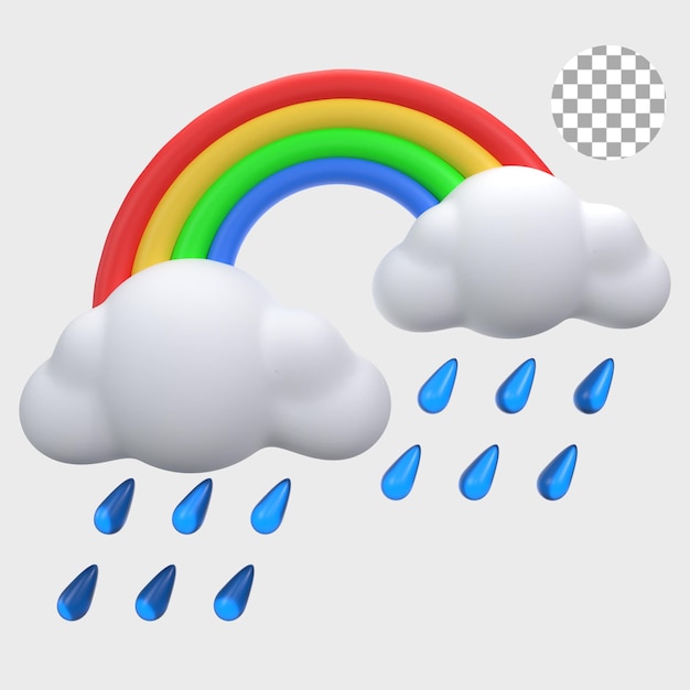 PSD 3d rendering illustrasjon kraftig regn med regnbue