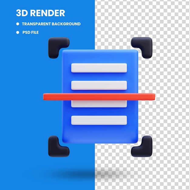 PSD 스캔 문서 아이콘 그림의 3d 렌더링