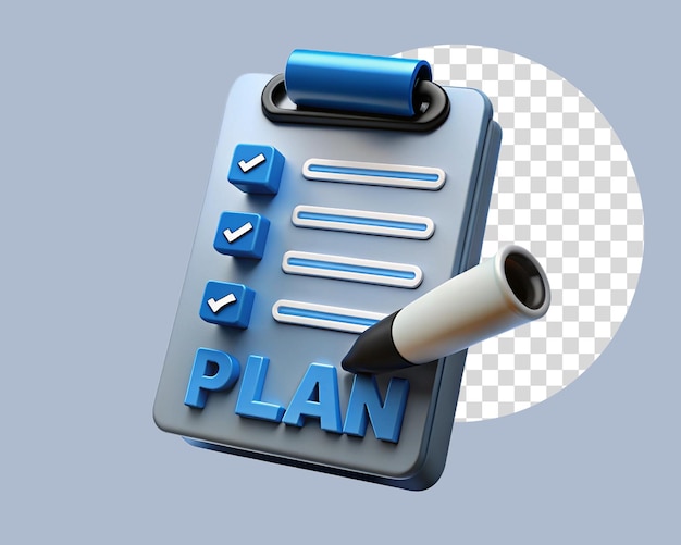 PSD 3d-ritning med checklista och penna