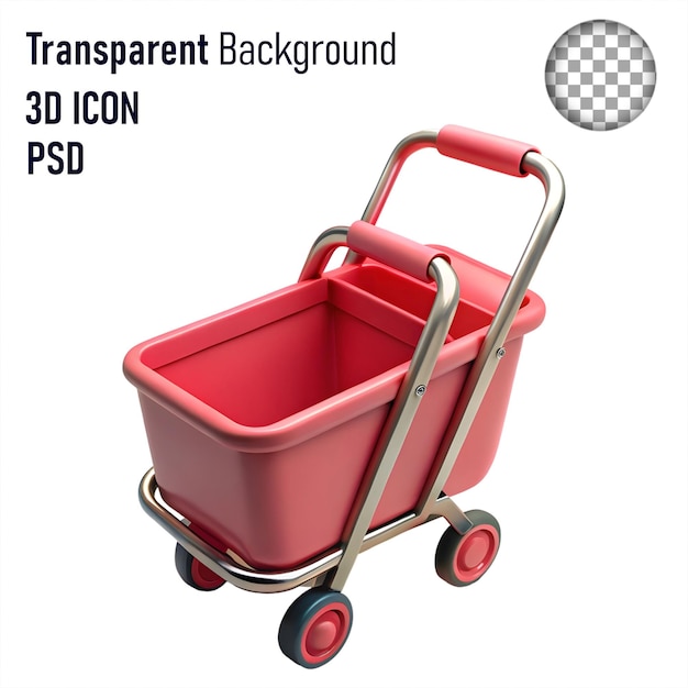 PSD 3d rødt handlevogn-ikon