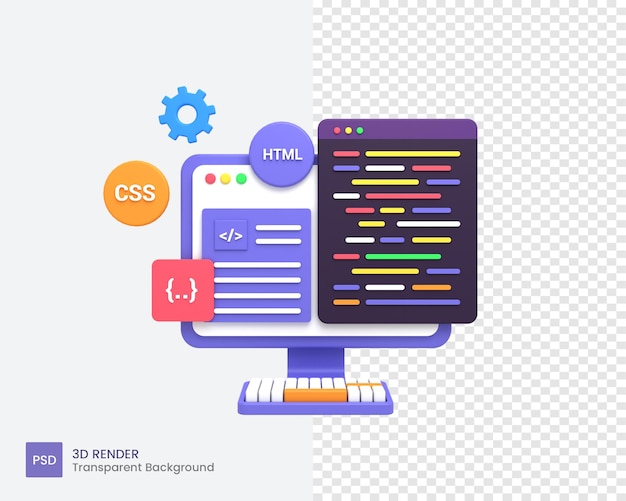 PSD 3d webutvikling eller programvareutvikling eller webdesignkoding og programmering