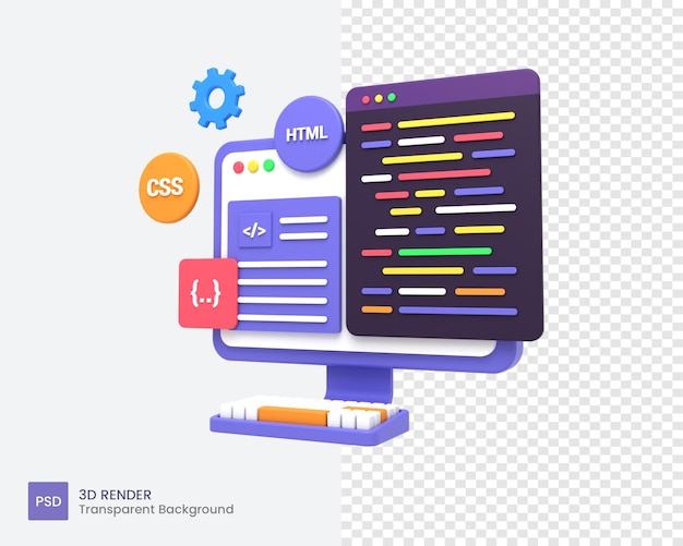PSD 3d webutvikling eller programvareutvikling eller webdesignkoding og programmering