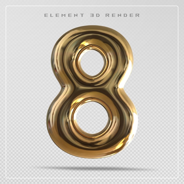 PSD 8 nummer guld bubbla 3d render