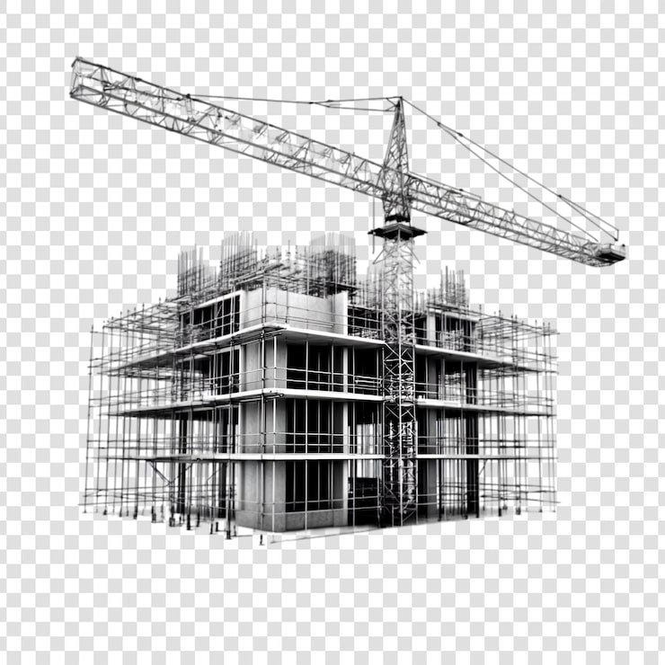 PSD a black and white underconstruction building on a transparent background