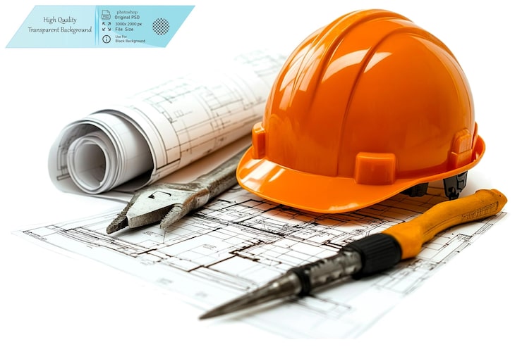 PSD a construction site with a hard hat and a ruler