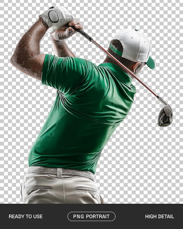 PSD afrikalı amerikalı bir adamın dinamik golf vuruşu