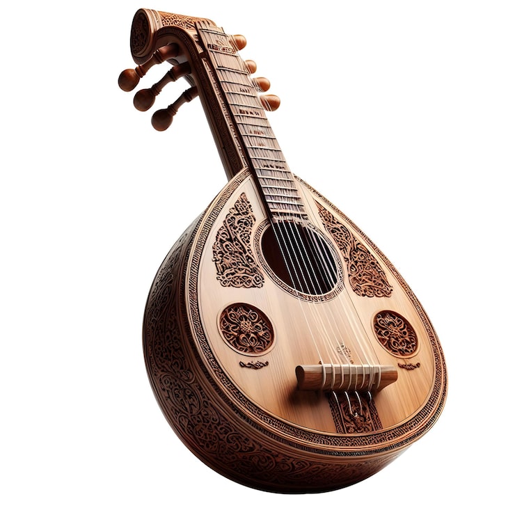 PSD ahşap saplı kahverengi ve beyaz bir gitar