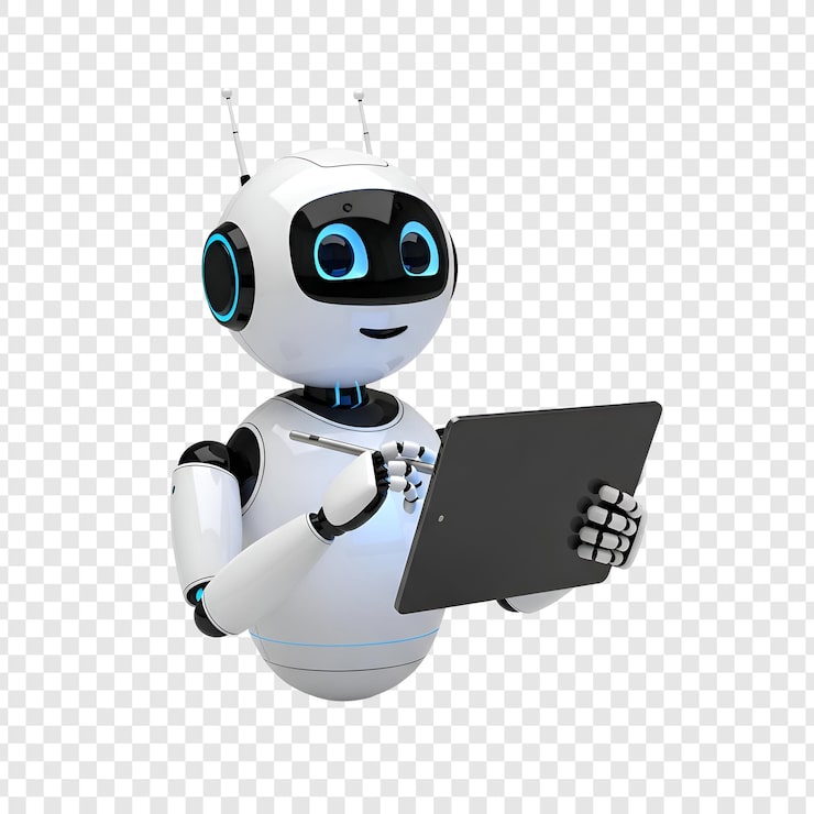 PSD ai-robot arbejder på digital tablet