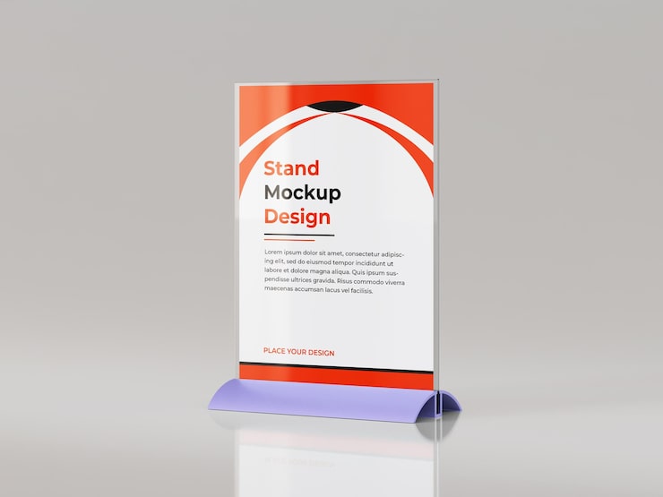 PSD akryl bordstander display mockup til promovering