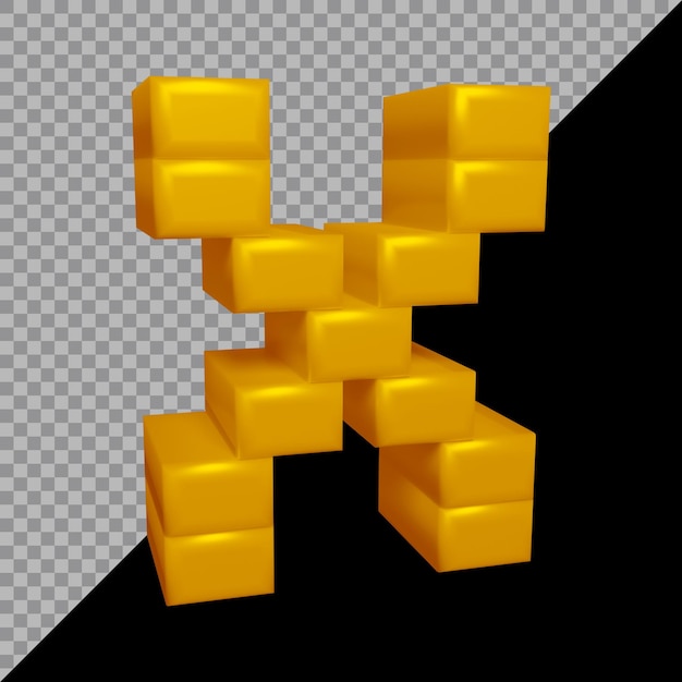 PSD alfabe harfi x'in 3d render'ı