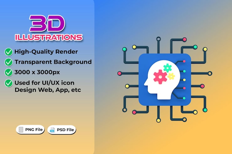 PSD artificial intelligence, moderne databehandlingskonsept, 3d-rendering isolert på transparent bakgrunn, ui ux-ikon design web- og app-trend