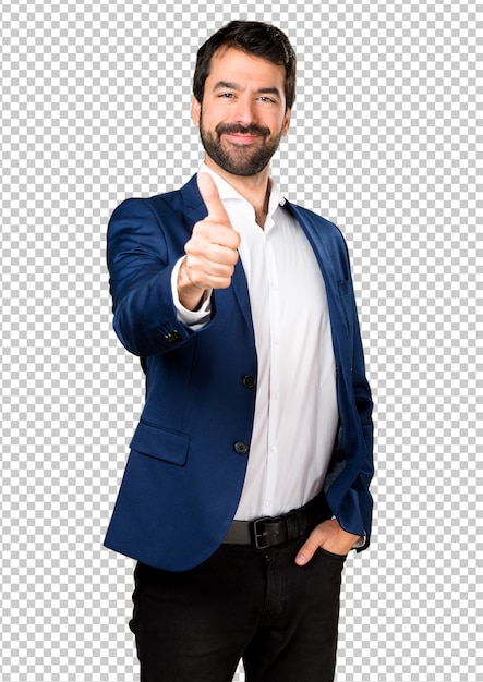 PSD başparmağı yukarıda yakışıklı adam