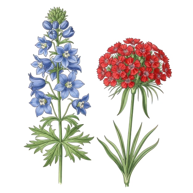 PSD blå og rød blomsterbuket