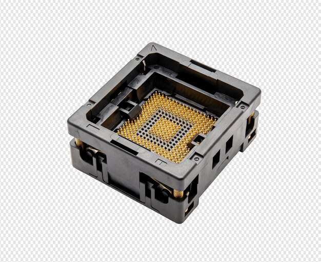 PSD 검은색 플라스틱과 금색 cpu 프로세서 소켓 (분리됨)