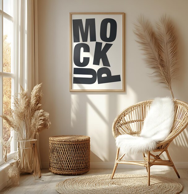 PSD bohemisk chic vardagsrum mockup