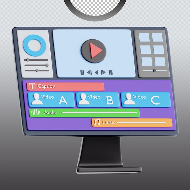 PSD brugerflade til 3d-videoredigeringssoftware på skærm.