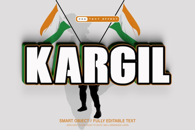PSD cartoon indiase kargil oorlog bewerkbaar tekst effect