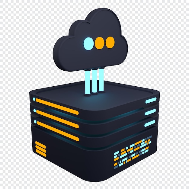 PSD cloud computing-technologie cloud datacenter met hosting server cloud service 3d-rendering netwerk en database cloud opslag 3d render illustratie