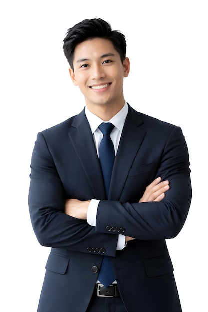 PSD นักธุรกิจหนุ่มชาวเอเชียที่มั่นใจยิ้มแย้มในชุดสูท