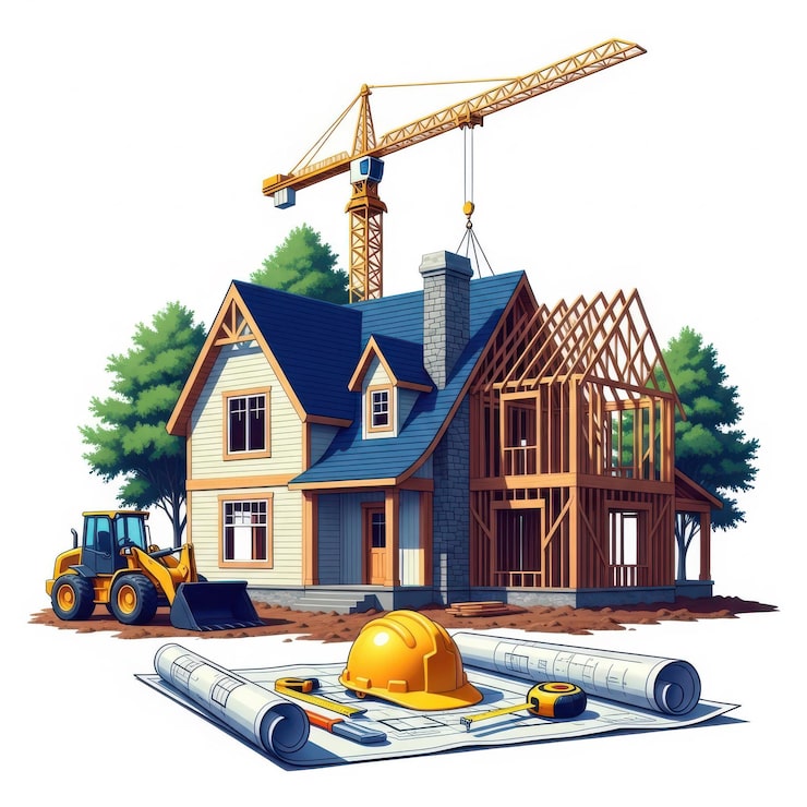 PSD construction site with house building