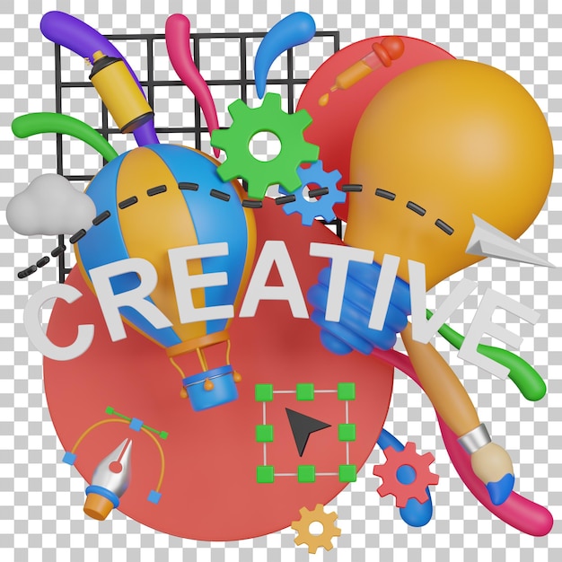 PSD creatief proces 3d-rendering van ontwerptools