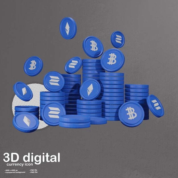 PSD cryptocurrency stack 3d icoon