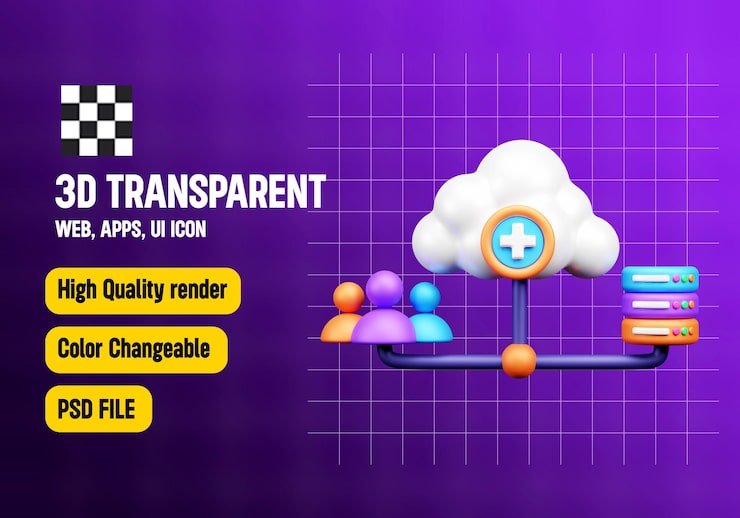 PSD data en cloud server 3d icon