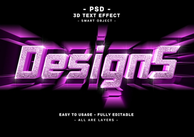 PSD designs 3d lilla teksteffekt glitterstil
