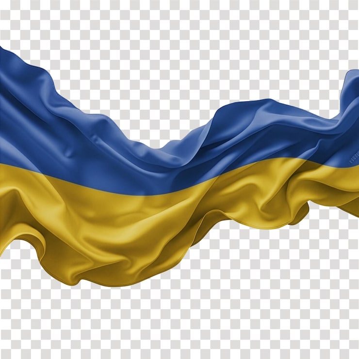 Динамично развевающийся флаг Украины на прозрачном фоне