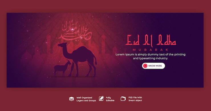 PSD eid al adha mubarak ‑islamilaisen juhlan facebook-kansimallipohja